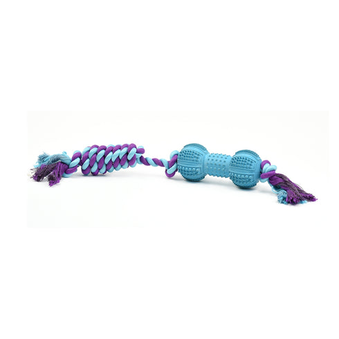 Jucarie pentru caini din cauciuc si sfoara Dental Haltera 12cm